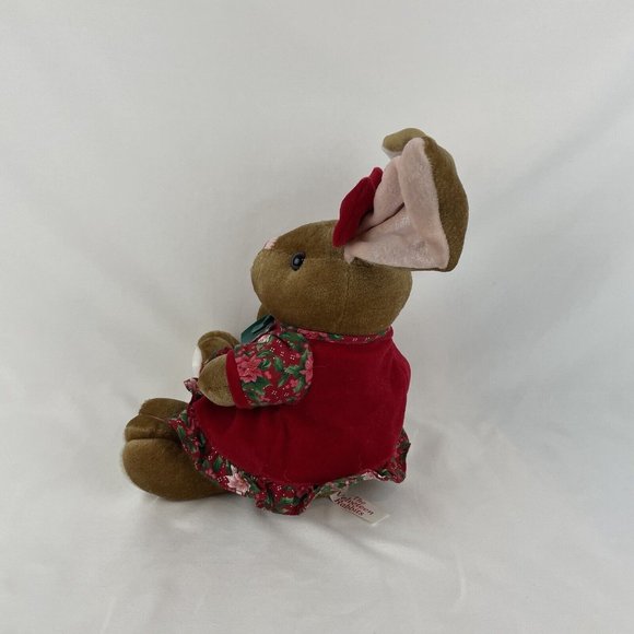 Commonwealth Velveteen Rabbit 12” Plush Bunny Red Floral Dress Bow Vtg 1995 - Picture 2 of 10
